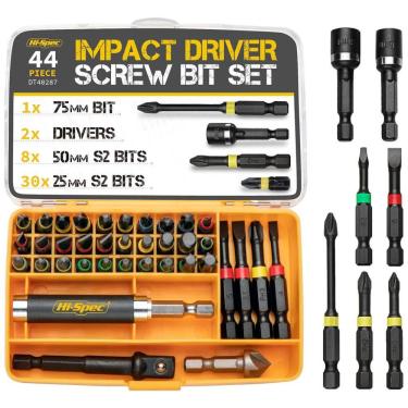 Imagem de Kit Brocas de Chaves 44 Peças com Aparafmento de Aço S2 e Estojo, HI SPEC DT40287 USA,...