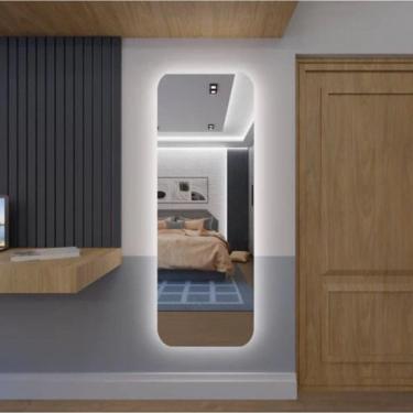 Imagem de Espelho Brillare Corpo Inteiro Retangular Com LED 170cm x 70cm Quarto Sala Grande Moderno Branco Frio