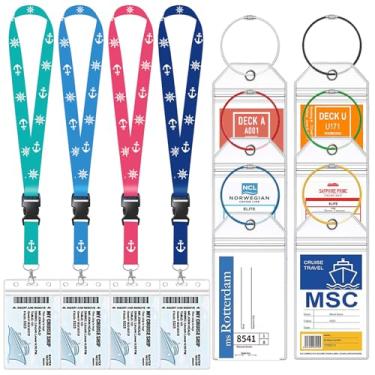 Imagem de 4 cordões de cruzeiro com 6 peças de porta-etiquetas de bagagem de cruzeiro, fecho de zíper transparente para bagagem de cruzeiro com cordão de cruzeiro e porta-cartão de navio para Carnaval, NCL, MSC