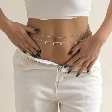 Imagem de 1 peça vintage cintura do corpo borla cintura de lantejoulas para férias de verão praia feminino cinto de barriga corrente biquíni corrente de corpo joia, Prata, tamanho �nico