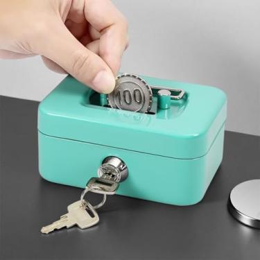 Imagem de SAFEPequeno cofre com chave, caixa de metal para dinheiro, passaporte - 11,4 x 8,3 x 5,8 cm (verde)