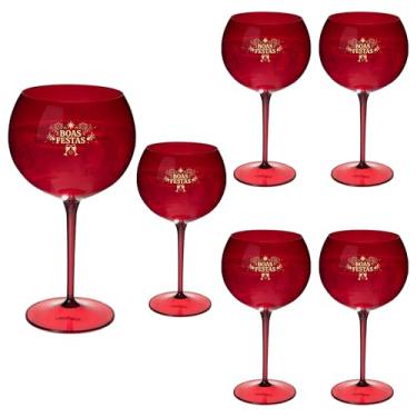 Imagem de Taça Acrílico 600ml Premium Taça Gin Boas Festas 6pçs (VERMELHO)