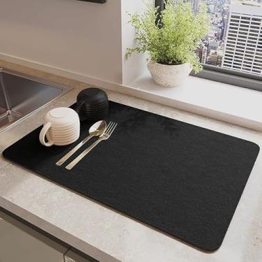 Imagem de Tapete de secagem de diatomáceas preto 28 x 48 cm – Tapete de balcão de cozinha absorvente de água, escorredor de pratos para café e utensílios