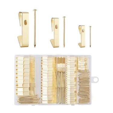 Imagem de Kit de pendurar 184 peças - 9 kg, 13,6 kg, 22,7 kg ganchos de metal com pregos para paredes, fotos, espelhos e decoração (ouro)