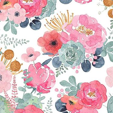 Imagem de Adesivo e cole papel de parede removível cacto floral rosa azul marinho flor vinil autoadesivo pré-colado decorativo para meninas armários de quarto e mulheres bancadas 45 x 10 m