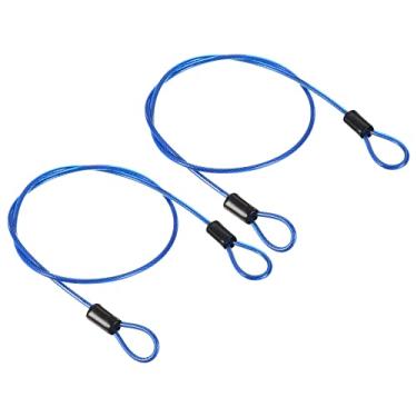 Imagem de Cabo de aço de segurança 2,5 mm x 0,5 m/1,64 pés revestido para trava de bagagem, corda de arame com laço duplo azul, pacote com 2