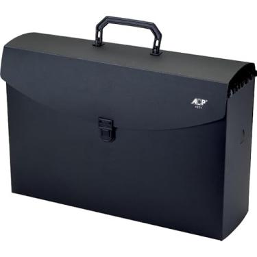 Imagem de Pasta Expansível Portátil, Na cor Preta, Com Alça Dupla, Para Documentos e Arquivos COM 6 PASTAS SUSPENSAS, Organizador de Escritório