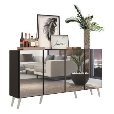Imagem de Aparador Buffet 4 Portas Com Espelho Retrô Vegas Multimóveis V3559 Preto/Branco Preto/Branco
