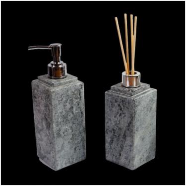 Imagem de Kit Banheiro Bancada Lavabo Luxo Em Pedra Sabão N03 Prata