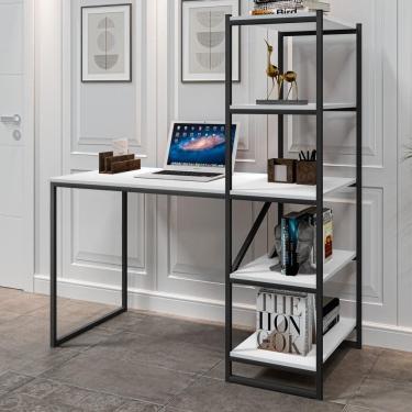 Imagem de Mesa Industrial para Escritório com Prateleira Frist Preto e Branco