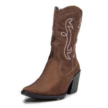 Imagem de Bota Feminina texana Pierrô cano e salto médios couro legítimo cor cas