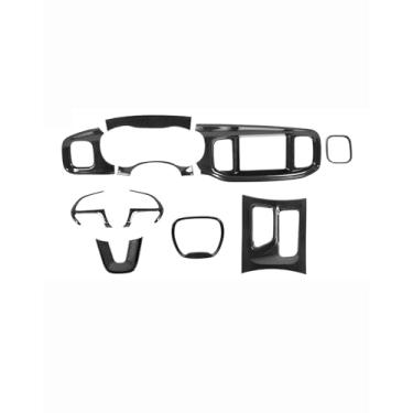 Imagem de Hoolcar Para Dodge Charger 2015+ Acessórios de Decoração de Interiores Painel de Controle Central Painel de Guarnição e Mudança de Engrenagem e Kit de Acabamento de Moldura de Botão de Direção Fibra