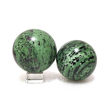 Imagem de ASPROD Belos cristais naturais de cristal quartzo rubi inteiro esfera zoisita pedra reiki salão casa aquário decoração pedras preciosas primárias e minerais (tamanho: 8-8,5 cm)