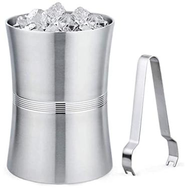 Imagem de YWangQiang Balde para refrigerador de vinho, aço inoxidável, parede dupla, garrafa de vinho branco, balde de gelo, champanhe isolado