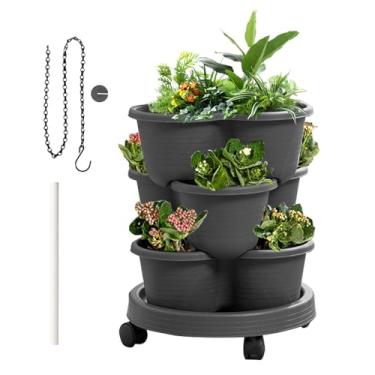 Imagem de Torre de jardim vertical | Plantador de morango - Torre de 3 camadas com rodas removíveis, ferramentas para flores, legumes, morangos, cozinha, jardim, pátio, varanda