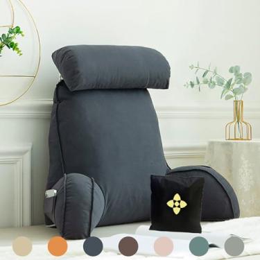 Imagem de Almofada de leitura para descanso de cama | Almofada de leitura com bolsa | Almofada de suporte lombar com suporte de pescoço/braço | Almofada de apoio para as costas para cama | Travesseiro de