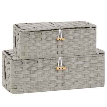 Imagem de Temary Caixa de gerenciamento de cabos com tampas, pacote com 2 caixas organizadoras de cabos feitas à mão para casa, escritório para esconder cabos e réguas de energia, conjunto de esconder piso de