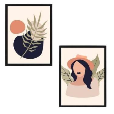 Imagem de Quadro Decorativo Mulher Com Folhagem 24X18Cm 2 Peças - Quadros On-Lin