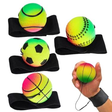 Imagem de Bola de pulso | Bola de borracha de 4 peças para adultos | Fortalecedor de pulseira retrátil, acessórios esportivos para treino, exercícios, atividades ao ar livre, fitness, interior, academia, casa