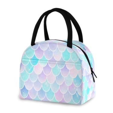 Imagem de Blueangle Lancheira isolada à prova de vazamento – linda bolsa de almoço reutilizável com design de escamas de sereia, recipiente de alimentos compacto para escritório, viagens e atividades ao ar