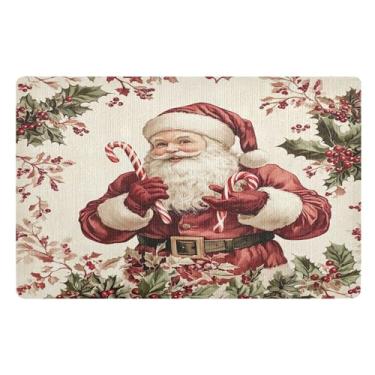 Imagem de SEHANY Tapete de porta de inverno Papai Noel Natal para todos os climas, impermeável, secagem rápida, bem-vindo, tapete de entrada antiderrapante, tapete decorativo de poliéster para entrada, varanda