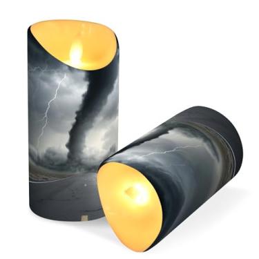 Imagem de ATTX Pacote com 2 velas pretas Tornado sem chama – Velas LED de 7,6 cm x 15 cm com controle remoto e temporizador para casa, casamento, decoração de acampamento #234