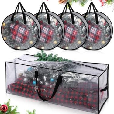 Imagem de Simgoing Pacote com 5 sacos de armazenamento para árvore de Natal grande, guirlanda de Natal, bolsa de transporte com alça de zíper, armazenamento resistente para árvore de Natal artificial e