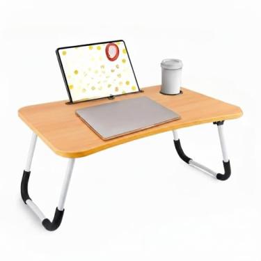 Imagem de Mesa Para Notebook Portátil Articulada Mdf Suporte Para Laptop Dobrável Home Office Cama Porta(Madeira)