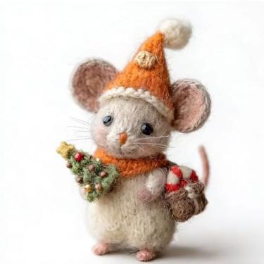 Imagem de Mouse de feltro de Natal de luxo | Ornamento de lã feito à mão, enfeites de feltro de animais para pendurar em casa, estatuetas exclusivas para pendurar em árvore de Natal e presentes de meias (G)