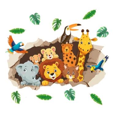 Imagem de MaiKeAYang Decalques de parede 3D murais removíveis decorações de parede de vinil animal selva leão elefante para sala de estar quartos de bebê quarto banheiro casa de banho decoração DIY