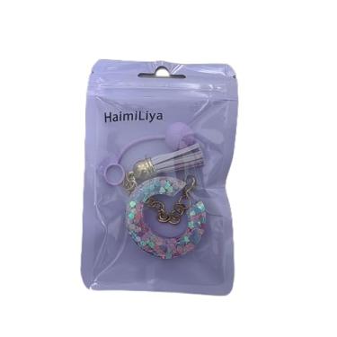 Imagem de HaimiLiya Capa de canudo com corrente de copo com letra inicial para acessórios Stanley Cup, tampa de palha de 10 mm, pingente de copo fofo, roxo