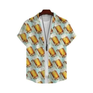 Imagem de Camisa Havaiana Masculina Estampada Em 3D Com Tema De Cerveja, Manga C