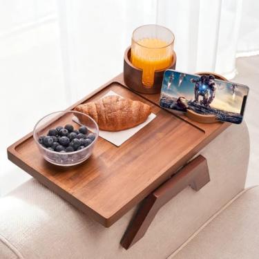 Imagem de VANGONA Mesa de apoio de braço para sofá, bandeja lateral dobrável para sofá, bandeja giratória de 360° e suporte de telefone, suporte de lanche antiderrapante para sofá, quarto, sala de estar