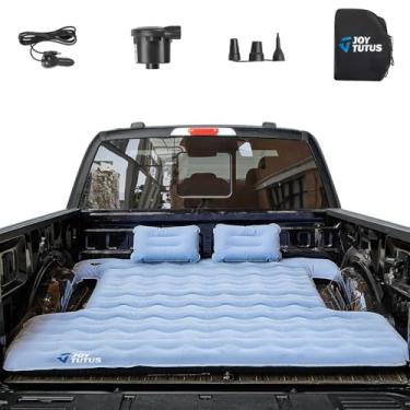 Imagem de JOYTUTUS Colchão de ar para cama de caminhão versão 3.0 atualizada para acampamento, colchão inflável espesso para caminhão curto de 15 a 1,5 m, com suporte de copo embutido e 2 travesseiros infláveis