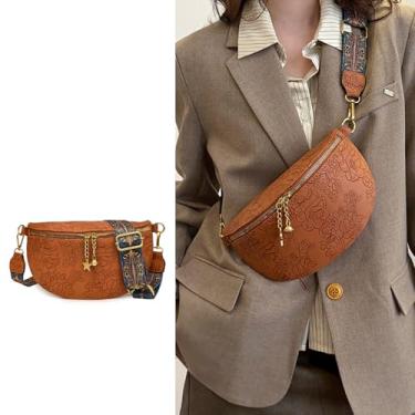 Imagem de Bolsa tiracolo feminina de couro vegano, pochete espaçosa para uso diário, Marrom, Clássico