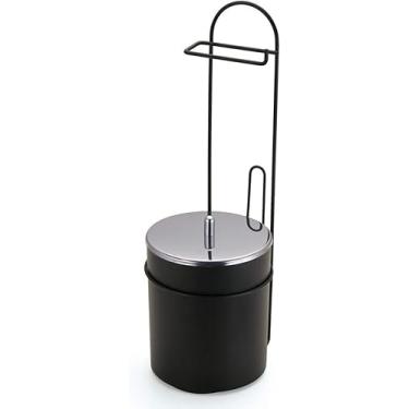 Imagem de Lixeira de Piso com Suporte de Papel Higiênico em Aço, Preto e Prata, Organizador de Banheiro com Porta Papel