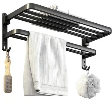 Imagem de Toalheiro para banheiro Suporte para toalhas de banheiro Porta Toalha Aço Inoxidável com Design Elegante preto (40cm)