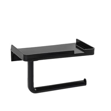 Imagem de Suporte de lenços 2 em 1 com prateleira, suporte de papel higiênico adesivo, suporte de papel higiênico pendurado na parede do banheiro, adequado para banheiro e cozinha, preto