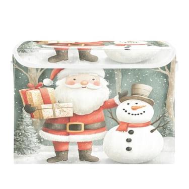 Imagem de SEHANY Linda caixa de armazenamento de Papai Noel de Natal com tampas e alças, organizador de cestas de armazenamento de tecido dobrável, caixas de armazenamento de cubos grandes para roupas, cobertor