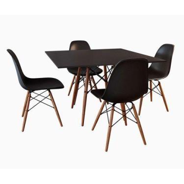 Imagem de Conjunto Jantar Eames Tampo Quadrado Preto 90cm 4 Cadeiras Pretas - Ho