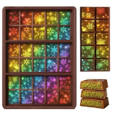 Imagem de Ziliny Moldes holográficos de chocolate resina silicone barra de chocolate moldes grossos profundos para a família de Natal faça você mesmo cera derrete suprimentos de festa (floco de neve 3)
