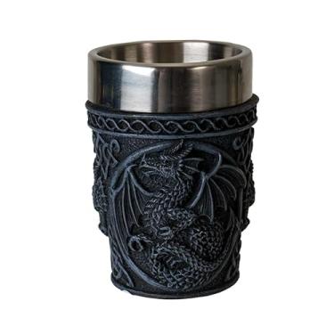 Imagem de SUMMIT COLLECTION Presentes Polyresin Cinza Escuro Medieval Fantasia Gótica Dragão Copo Removível de Aço Inoxidável com Design de Nó Celta 900 ml