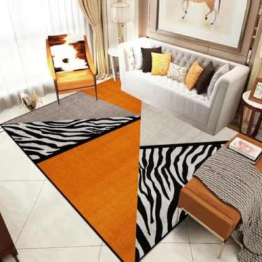 Imagem de Tapete geométrico laranja para sala de estar, decoração de casa, quarto, tapetes grandes, laváveis, antiderrapantes, para sala de estar, piso de porta (120x160 cm/Flanela 10)