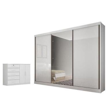 Imagem de Guarda Roupa Casal Sonetto com Espelho e Cômoda Seul Neve - Novo Horiz