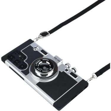 Imagem de SGVAHY Capa de telefone para Samsung Galaxy S25 vintage capa de câmera fofa 3D design exclusivo com alça de pescoço removível capa de silicone para meninas crianças mulheres preto