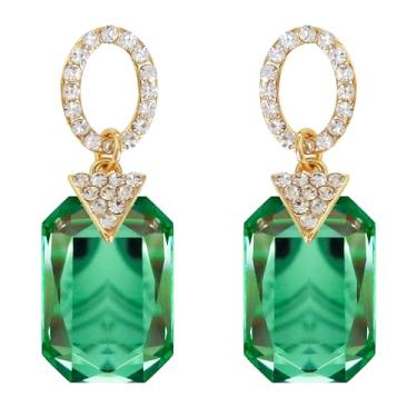 Imagem de Navachi Brincos pendentes de zircão quadrado de cristal branco banhado a ouro 18 k, Zinco Zircônia cúbica, Zircônia cúbica