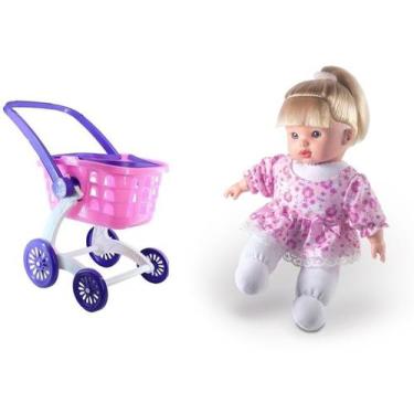 Imagem de Boneca Colecao Hair Soft Loira + Carrinho de Compras 2 em 1 mercado br