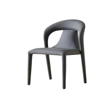 Imagem de CFGH6FDF Cadeiras de jantar modernas de cozinha de couro sintético com detalhes sem braços para sala de jantar (cinza escuro)