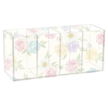 Imagem de Burbuja Porta-canetas de acrílico com 4 compartimentos, suporte de lápis transparente para pincéis de maquiagem, acessórios de mesa de escritório em casa