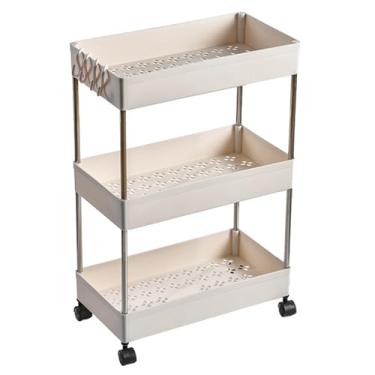 Imagem de Carrinho de armazenamento com rodinhas de 3 camadas, carrinho utilitário fino para cozinha e banheiro, organizador de lacunas móveis, suporte deslizante branco, carrinho que economiza espaço para